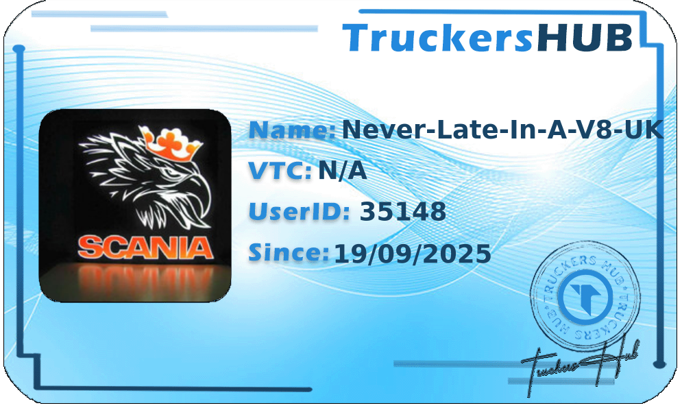 Never-Late-In-A-V8-UK License